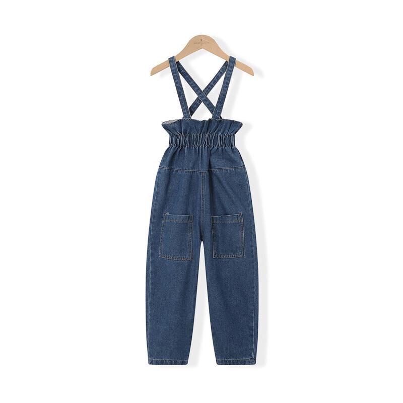 Mengtejiao Girl's Striped Long-Sleeve Denim Overalls 2-Piece Set