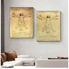 Adam Posterler Nostaljik Vintage Çekirdek Kraft Kağıt Duvar Sticker Dekoratif Painting51.5x36cm Leonardo Da Vinci El Yazması Vitruvius