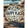 Unique Happy Place Round Metal Sign 2D Flat Print Durable Easy Hang Wall Decor Home Office Gift Kitchen Dining Bedroom Bathroom
