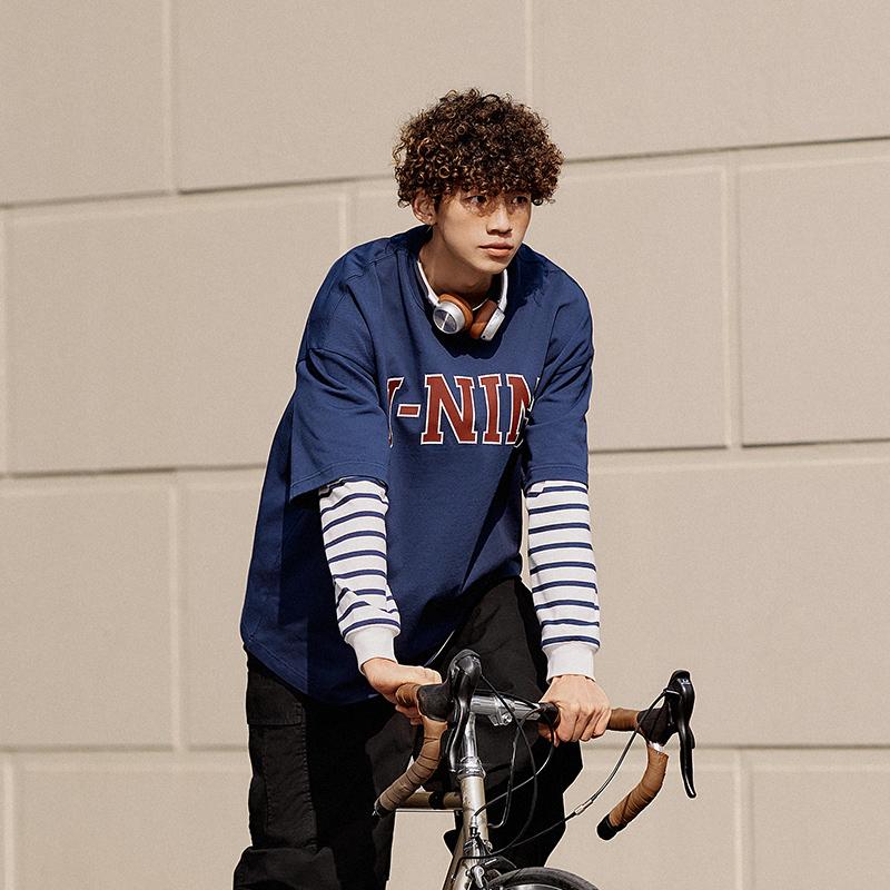 Li Ning Sports Lifestyle Series American Vintage Round Neck Casual Loose Summer Short Sleeve T-Shirt Unisex Tops Deep-Navy AHSU653-3