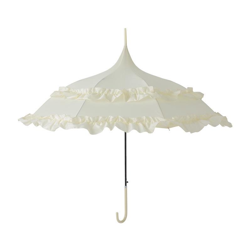 Lolita Lace Pagoda Princess Parasol - Elegant Wedding Umbrella with Long Handle, Goddess Sunshade, Cute Lolita Design, Sun Protection.
