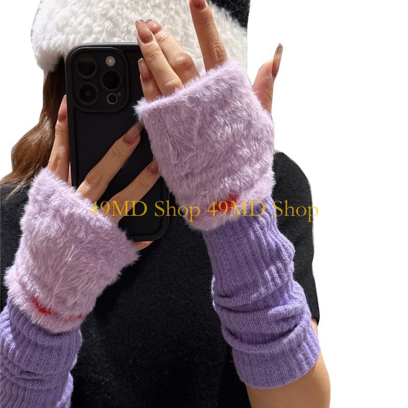 49MD Women Long Gloves Fashion Fingerless Arm Sleeves Teens Girl Winter Autumn Gloves