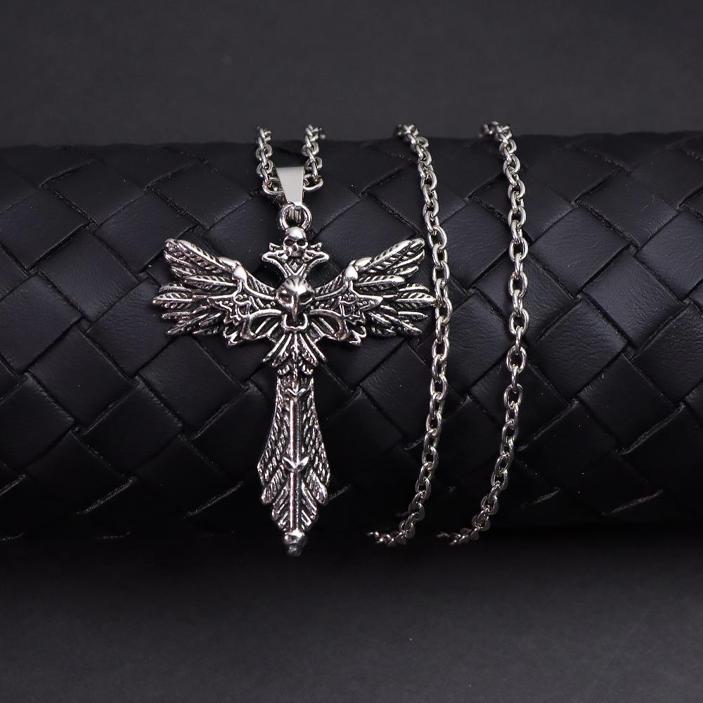 Men's Trendy Dark Hip Hop Necklace with Vintage Horus Eye Cross Pendant