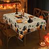 Tablecloth 1 piece 2d flat with a beige fabric pattern on the bottom, black cat wizard hat, pumpkin spider web, yzb