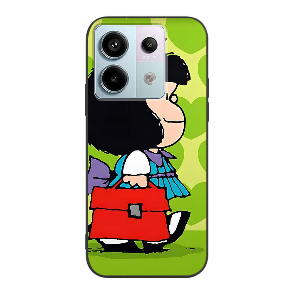

Cute Mafalda Case for Xiaomi Redmi Note 10 8 8T 9 10S 11S 11 7 12 12S 11E 13 Pro Plus Soft TPU Black Phone Cover Redmi Note 11 4G