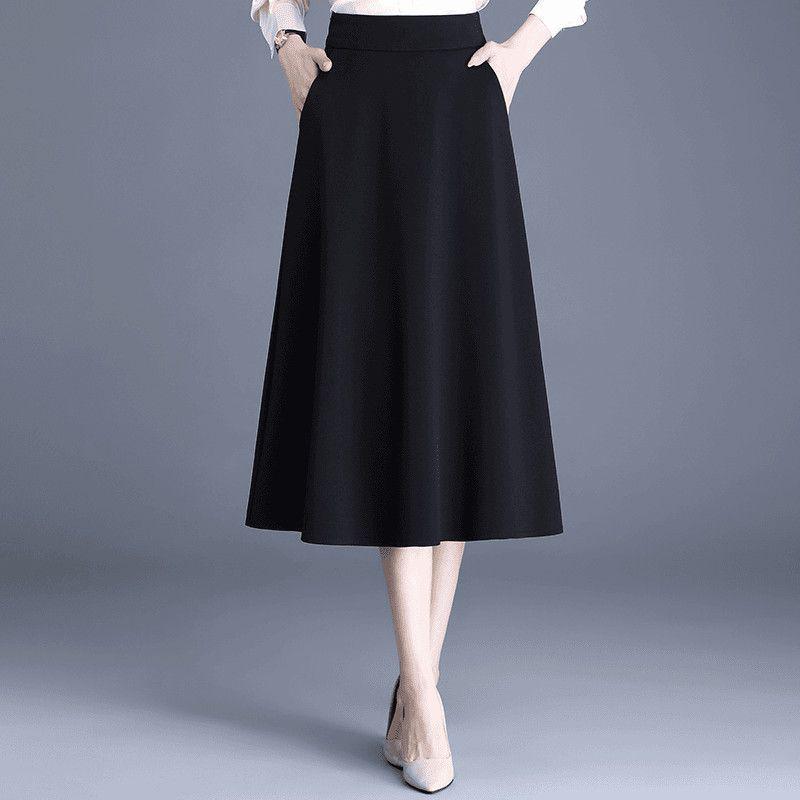 Autumn/Winter High-Waist A-Line Wool Skirt for Middle-Aged Women - Slimming Wide-Hem Pleated Skirt