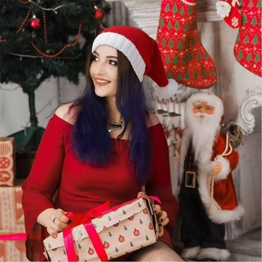 Runtowo 1Pc Christmas Hat Red Santa Hat Knitted Christmas Hat Perfect to Use as Christmas Party Decoration Holiday Photo Props