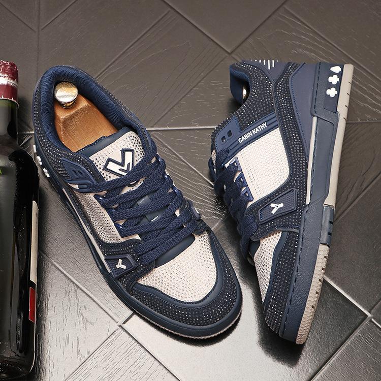 Low Cut Trendy Shoes Men's Rhinestone Fashion Trend Board Shoes Personalized Color Blocking Korean Version Full Diamond Casual Shoes Lightweight