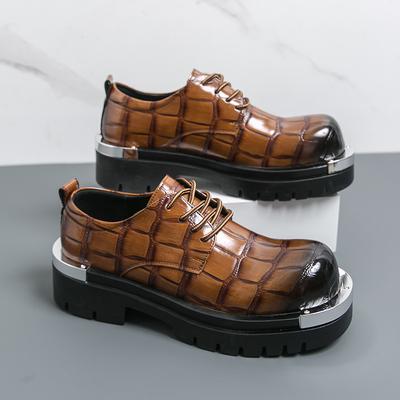 Chaussures en cuir chaussures pour hommes chaussures en cuir à grosse tête chaussures basses bottes Martin à motif à carreaux semelle épaisse de niche chaussures derby décontractées noires