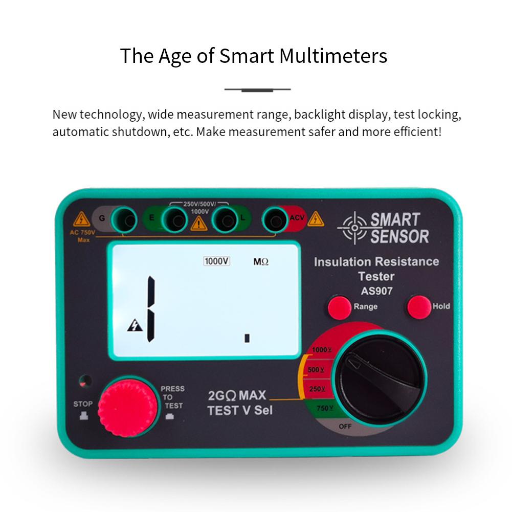 AS907 Electrical Megohmmeter Digital InsulationResistance Tester 250V/500V/1000V For Power Cables, EV Chargers, Oil Fields