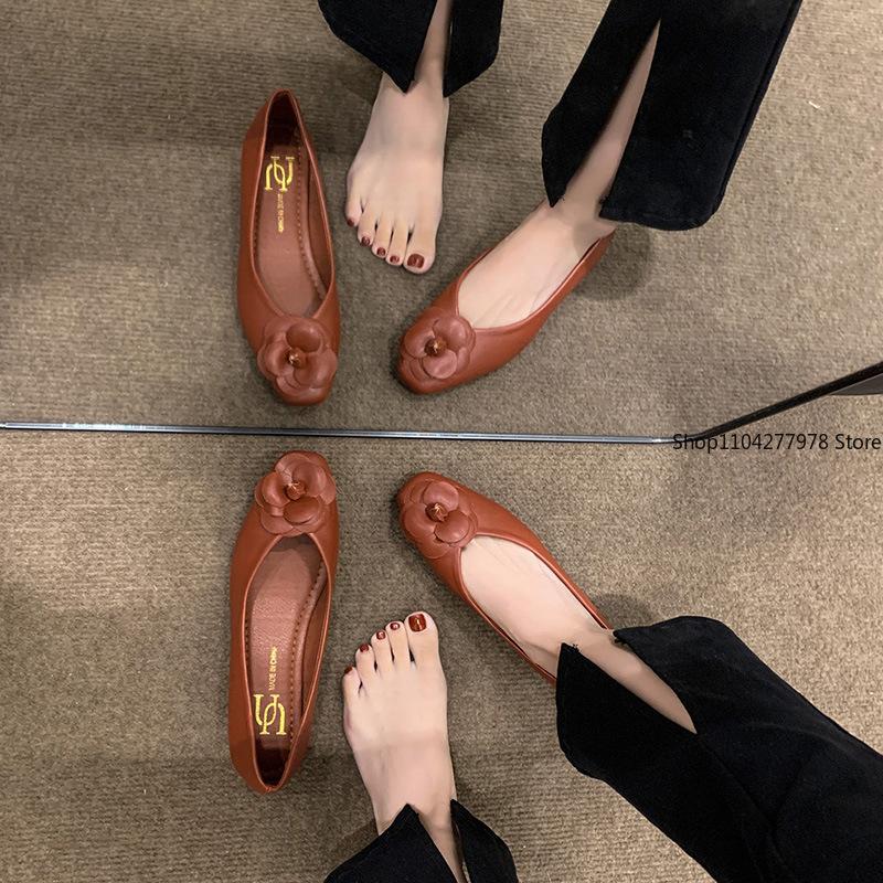 Fashion Women's Single Shoes Summer Low Heel Square Head Flower Shallow Mouth Oxford Shoes Casual Comfortable Soft Sole Commuter Shoes