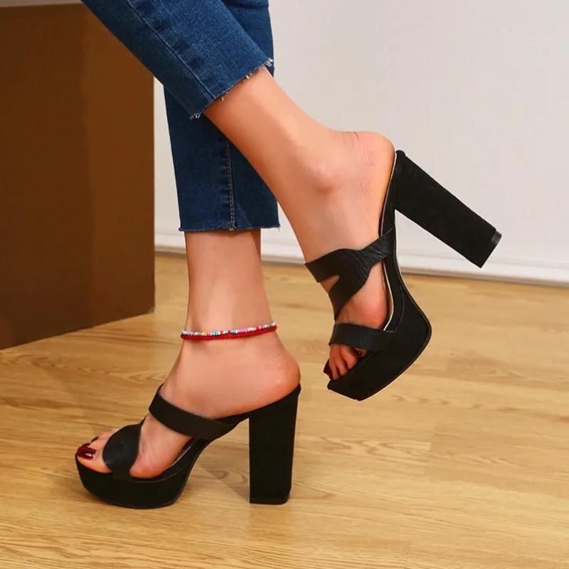 Fashion Women High Heels Party Shoes Chunky Sandalias De Mujer Summer Cross Sexy Pumps Casual Rome Women Shoes Slipper Mujer Zapatos