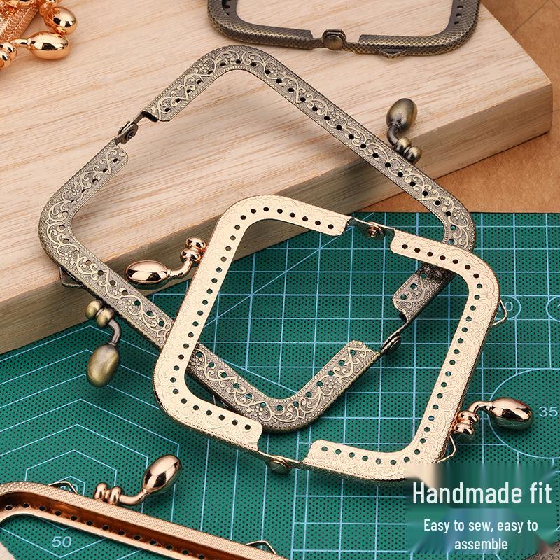 Quadratische Wassertropfen-Prägeverschluss: Gold & Grün Antike Goldene Tasche Beschläge - Griff & Riemen für DIY