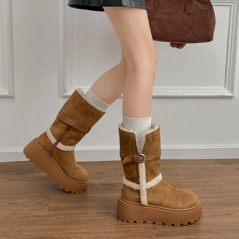 Winter Warm Cotton Women Fur Snow Boots Fashion Chunky Platform Flats Shoes Ladies Comfort Height Increase Short Booties Shoes