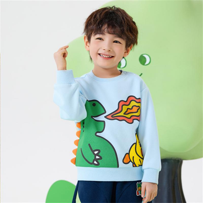 B. Duck Little Yellow Duck Children's Wear Boys' Round Neck Hoodie Spring Wear 2026 New Dinosaur Baby Top Trendy