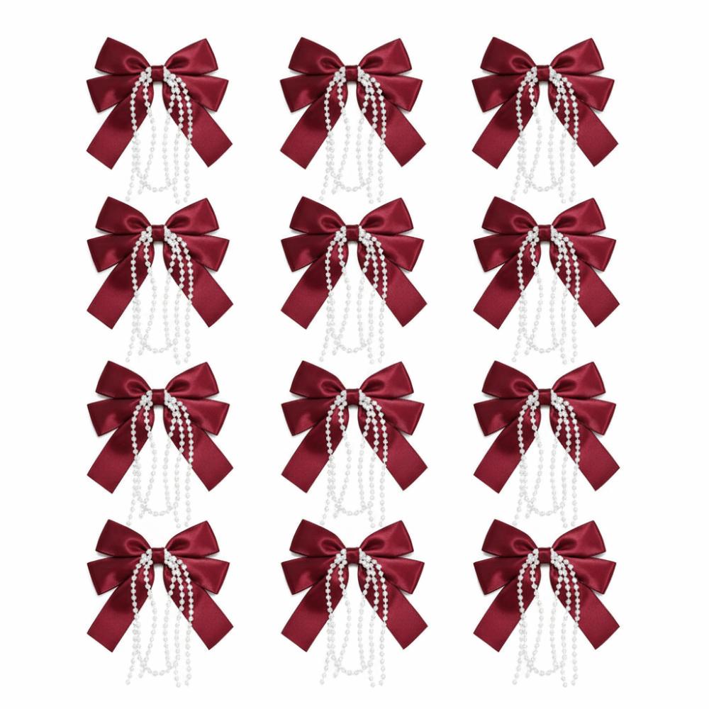 12Pcs/Set Elegant Bowknot Pearl Hanging Pendant Christmas Tree Ornaments Xmas Party Supplies