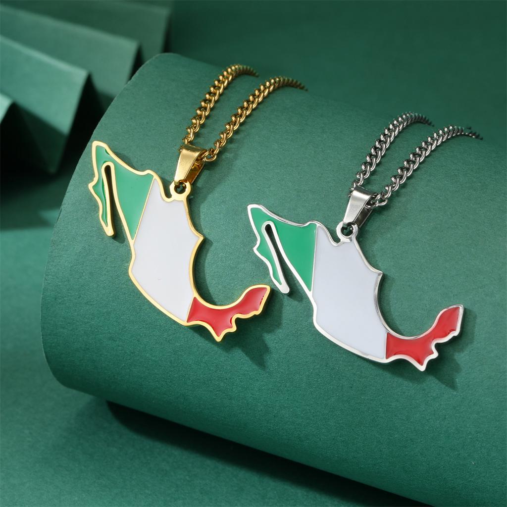Drip Oil Mexiko Karte Halskette Für Frauen Edelstahl Gold Silber Farbe Anhänger Mode Mexikanische Flagge Anhänger Schmuck Geschenk
