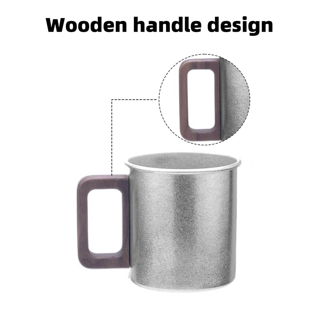 Titanium Camping Cup Pure Ti Travel Mug Wooden Handle 300ml/450ml Outdoor Portable Large Beer Mug