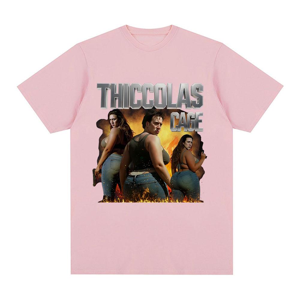 Thiccolas Cage Funny Meme T-shirt Unhinged Inappropriate Movie Lover T-shirts Absurd Crazy Cringe Exchange Gift Gag Joke Tshirts