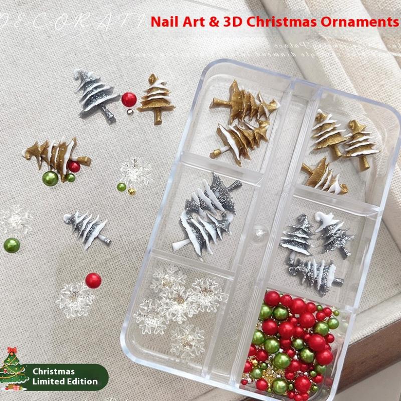 Christmas Colorful Nail Decoration Resin Accessories Christmas Tree Snowflakes Diy Nail Glamour Stereoscopic Nail Salon