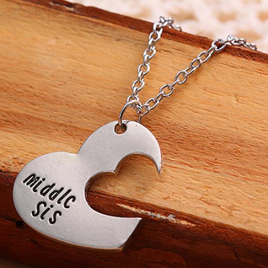 Broken Heart Sisters Matching Big Middle Little Sister Letter Carved Love Necklace AVE