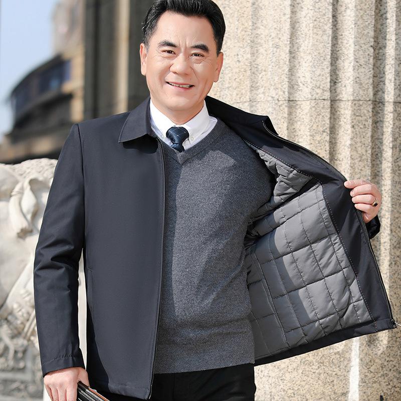 Men's Jacket Fleece Thickened Jacket Dad Cotton Coat Warm Loose Autumn and Winter