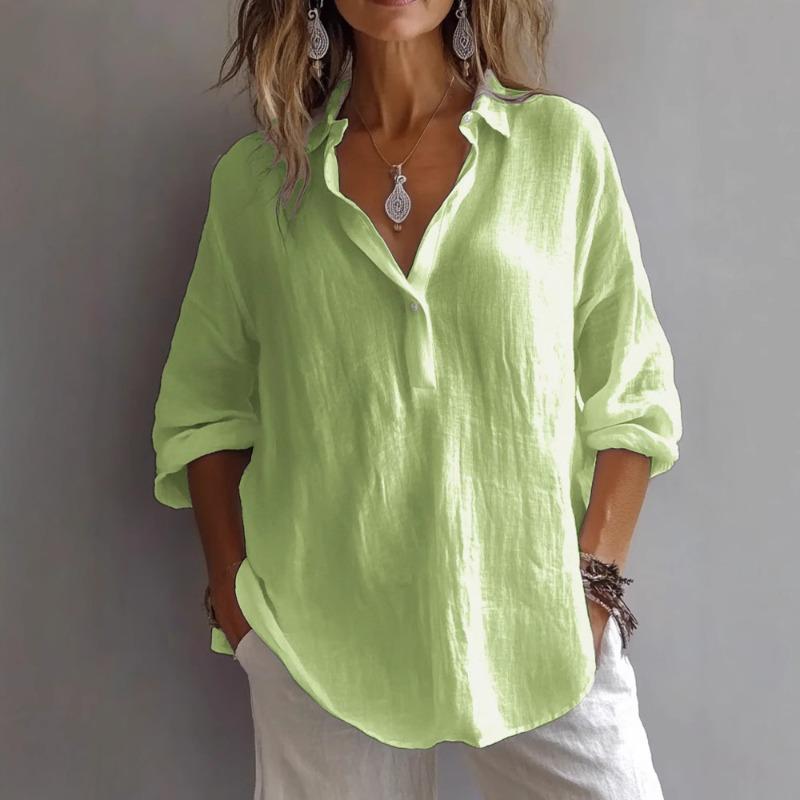 JPNTKY Women's Fashion Casual Solid Color Print Long Sleeve POLO Neck Blouses & Shirts