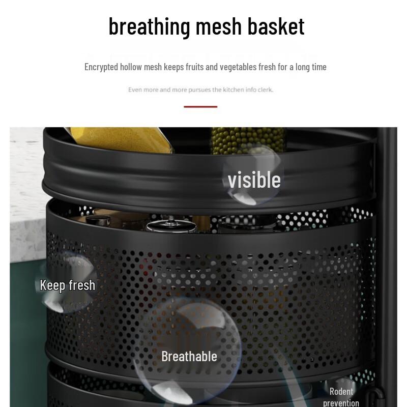 Bieying Rotating 3-Tier Kitchen Storage Rack with Wheels