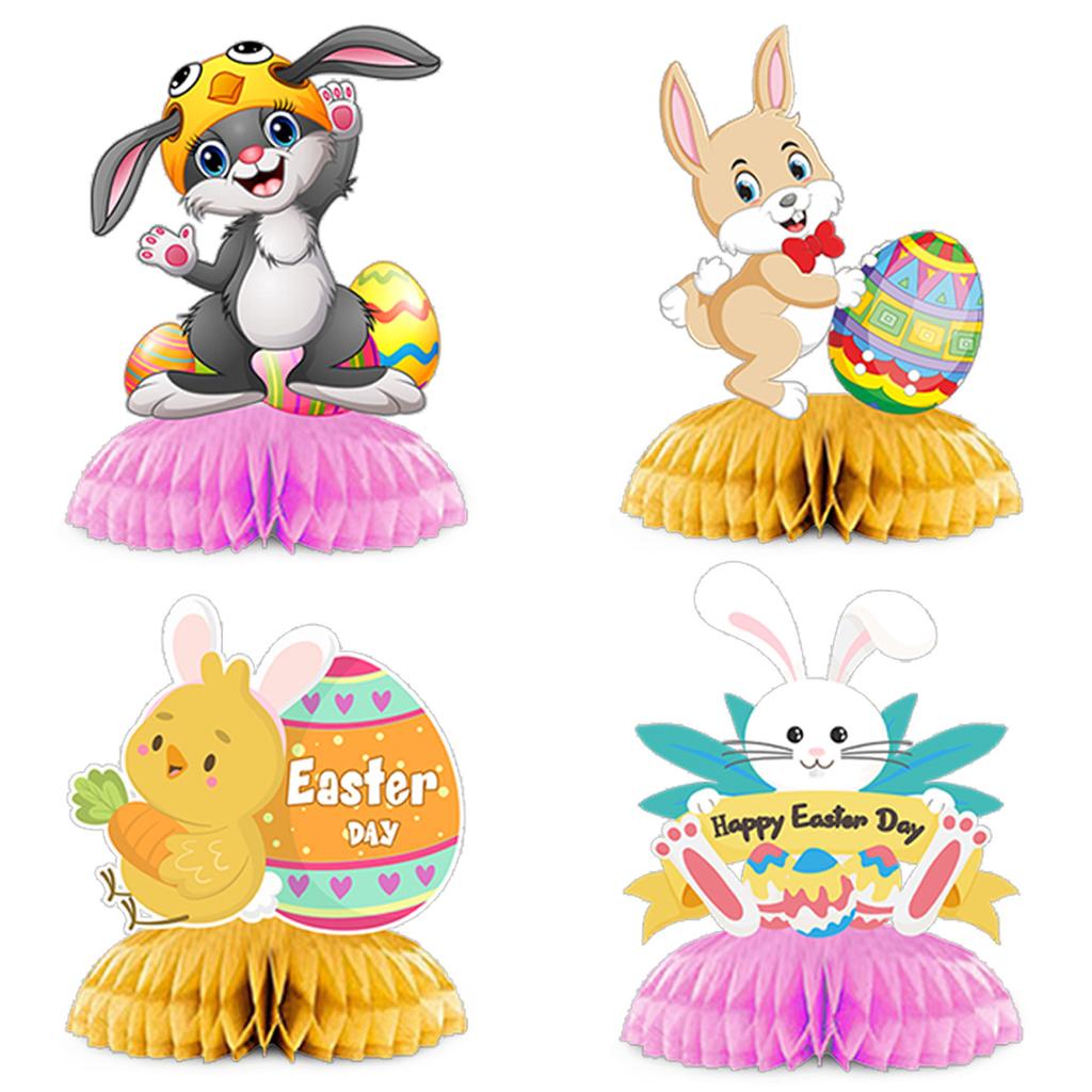 Set Of 4, Easter Party Decoration Rabbit Egg Honeycomb Ball Ornament Tabletop Arrangement Honeycomb Table Swing