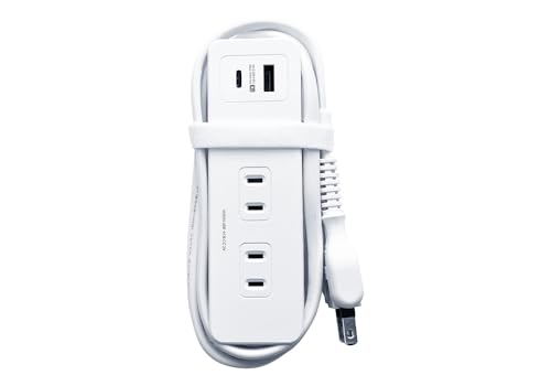 Kashimura Domestic/International Power Strip, 100-240V Input, AC4, USBA+C, PD20W, 1m, Auto-Discrimination, Reversible [4 AC Outlets, Total 1400W / 2 U