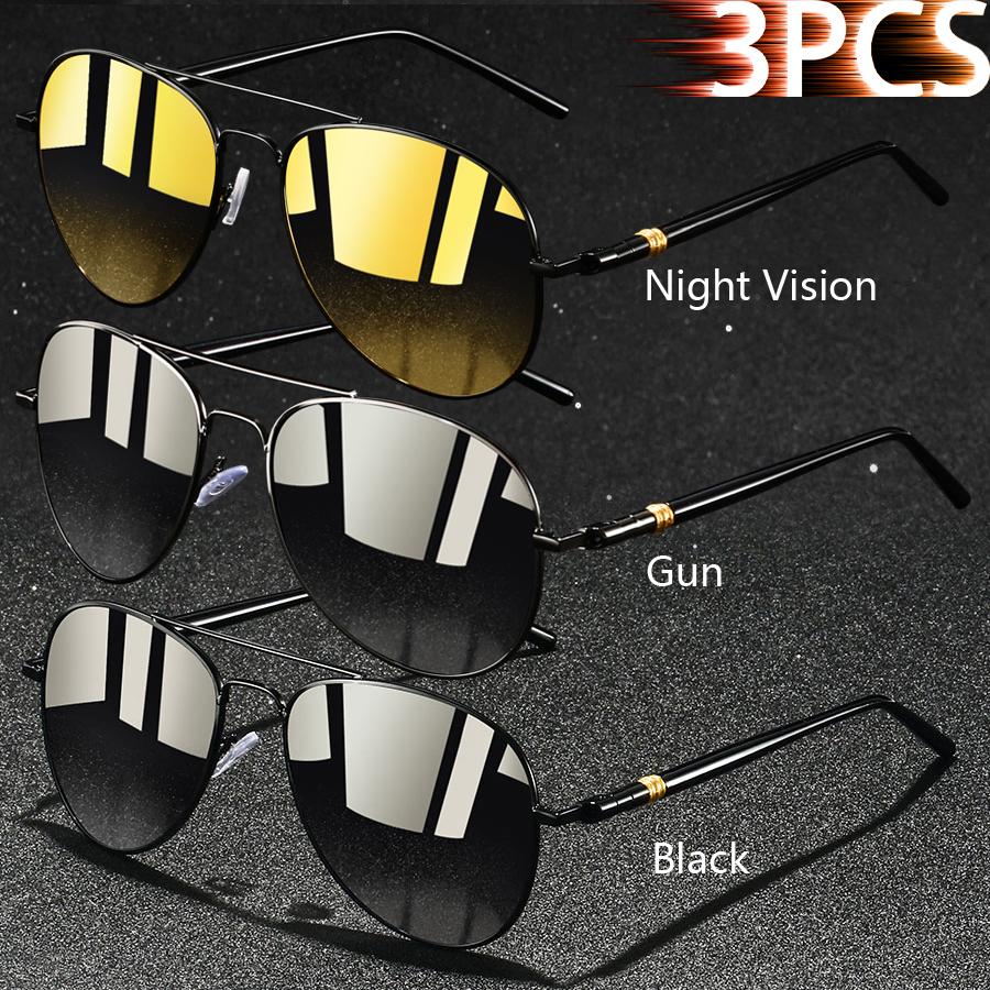 1PCS Vintage Ellipse Metal Frame Pilot Sunglasses Men Women UV400 Night Vision Fishing Driving Eyewear