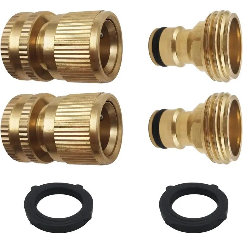 

2PC Solid Brass Garden Hose Adapter 3/4 Inch 90 Degree Elbow Connector and 3/4 Inch Hose Quick Connector