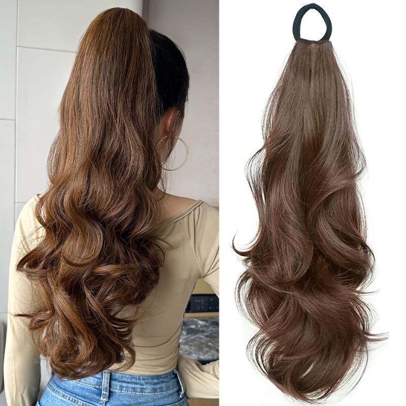 18 Zoll Lockiger Pferdeschwanz-Aufsatz mit elastischem Band Widerstandsfähiges Synthetisches Gewelltes Haarteil Pferdeschwanz-Haarverlängerungen Welle Falscher Pferdeschwanz Haarteile