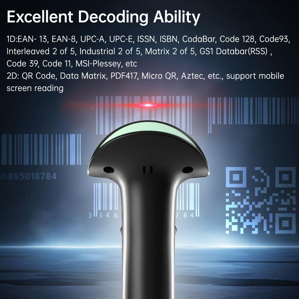 Wireless 2D 1D Bar  Scanner   2.4G USB Wired Connection High Speed Scanning with   Display for Paper and Screen   Rder Compatible for   f