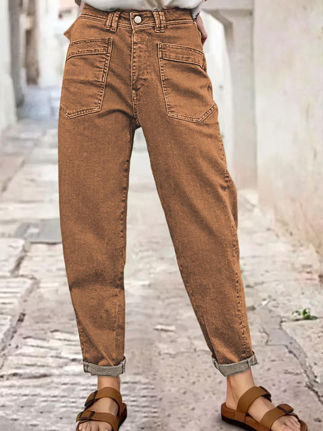 Chose One Groene Jeans met Knopenrij, Middelhoge Taille, Rechte Pijpen en Schuine Zakken voor Alle Seizoenen Medium