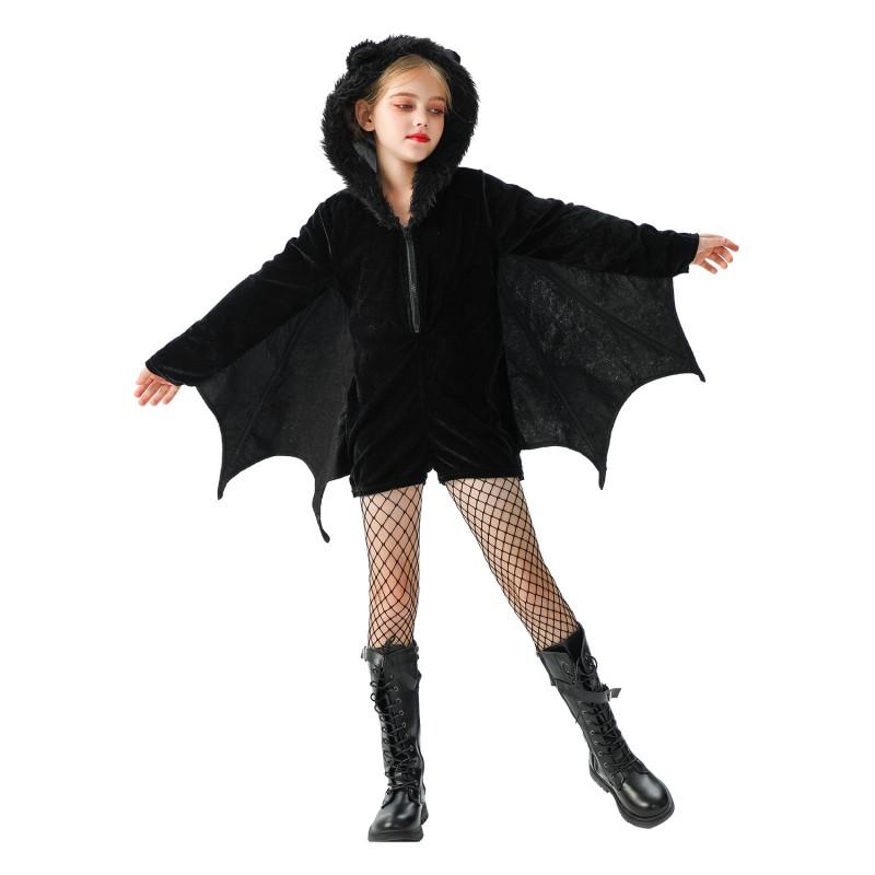 Halloween Bat Demon Costume Kids Girls Boys Unisex Toddler Performance Outfit Long Sleeve Jumpsuit With Tights