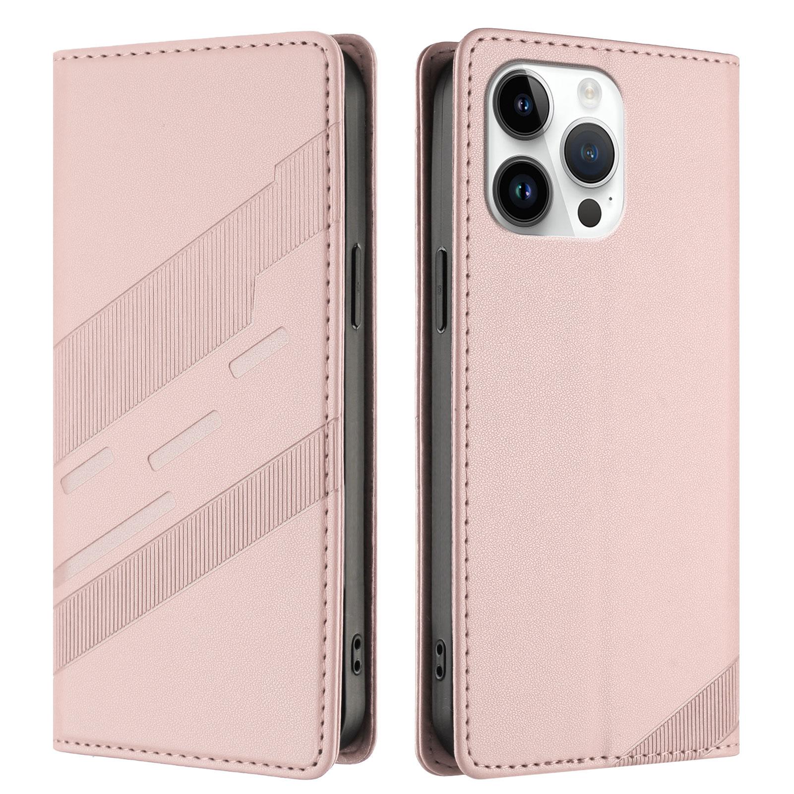 

For iPhone 14 Pro Max Phone Cases Punk Style Imprinted Wallet Stand Leather Cover Pink