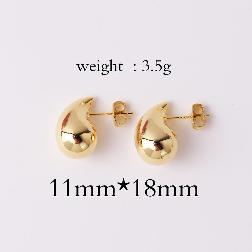 Vintage Gold Plated Chunky Dome Drop Earrings for Women Glossy Stainless Steel Thick Teardrop Earrings Dupes Lightweight Hoops