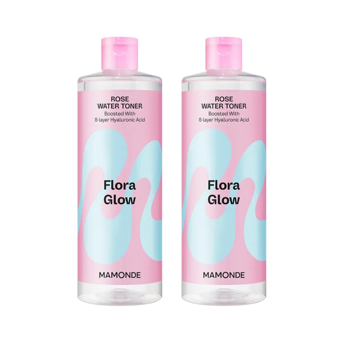 Mamonde Flora Glow Розовая вода-тонер 500 мл x 2 (Увлажняющий тоник для лица с лепестками для тусклой кожи (набор из 2 шт.))