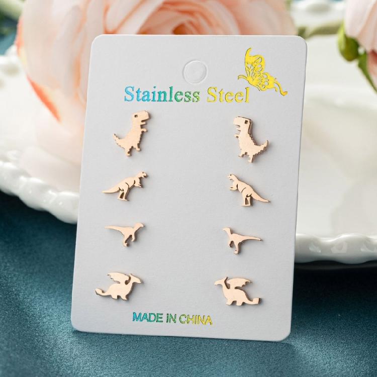 4 Pairs Dinosaur Earrings Fun Stainless Steel Ear Studs Dinosaur Ear Jewelry Suitable for Fashionable Teens Present