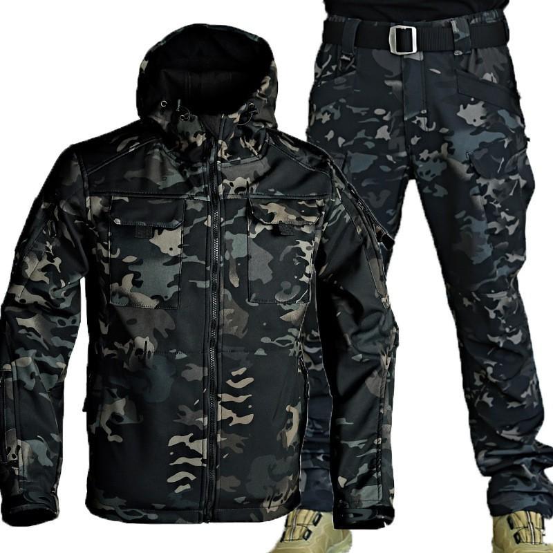 Beetle Invaders Soft Shell Suit Men's Multi-functional Pocket Camouflage With Velvet Thick Outdoor Wear