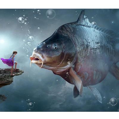 Full 5D Diy Diamond Painting Girl and Big Fish Diamond Embroidery Cross Stitch Home Decor Handmade