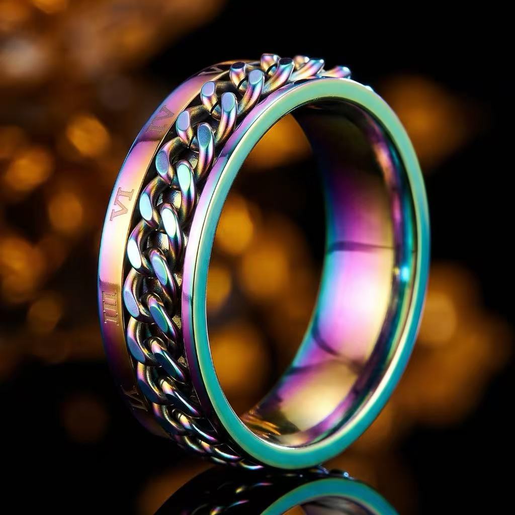 Boys Fashionable Stainless Steel Ring Does Not Fade Ins Wind Chain Rotation Rotation Decompression Titanium Steel Ring Element Ring