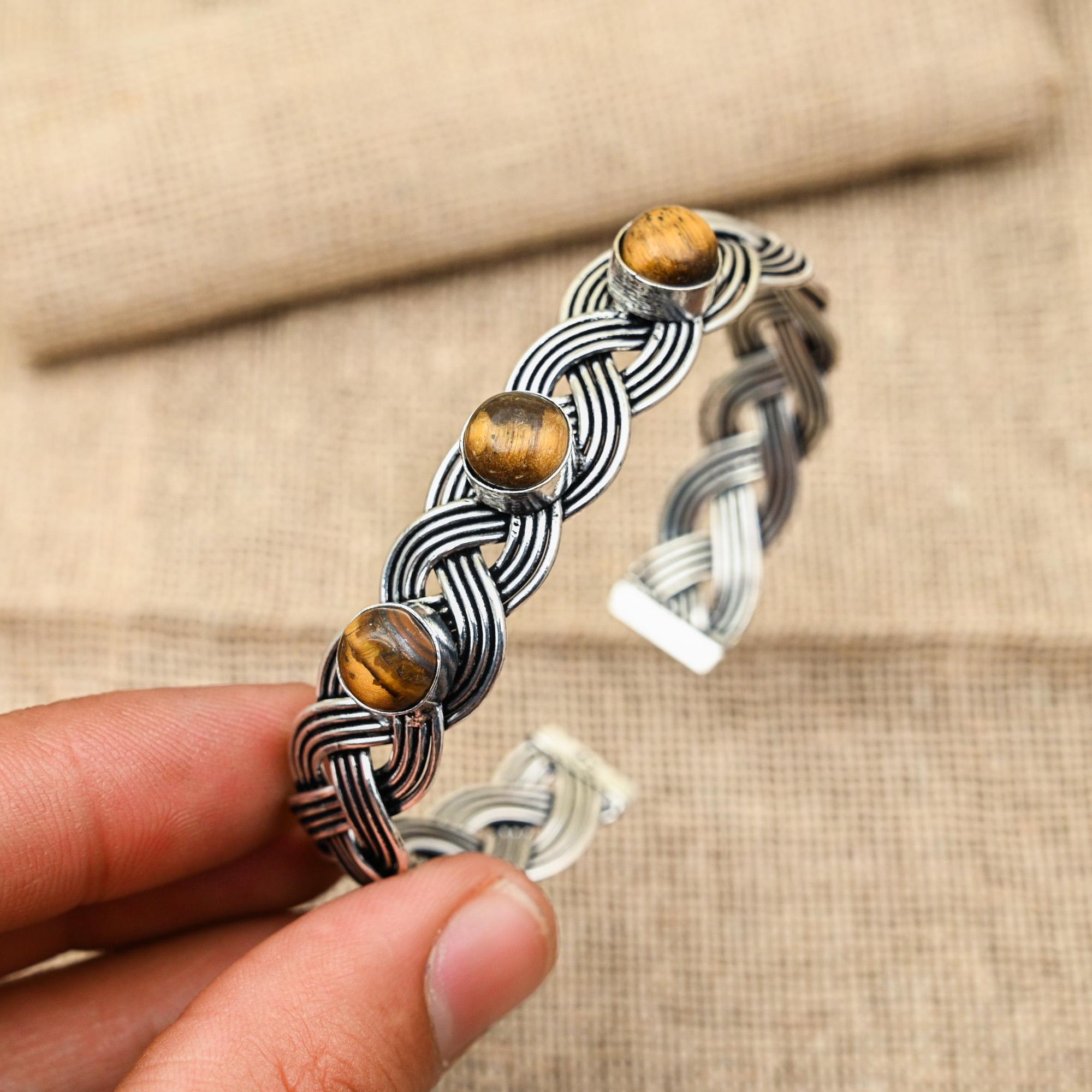 

Ювелирные изделия из стерлингового серебра 925 пробы с драгоценным камнем тигрового глаза ручной работы Прекрасный браслет для женщин