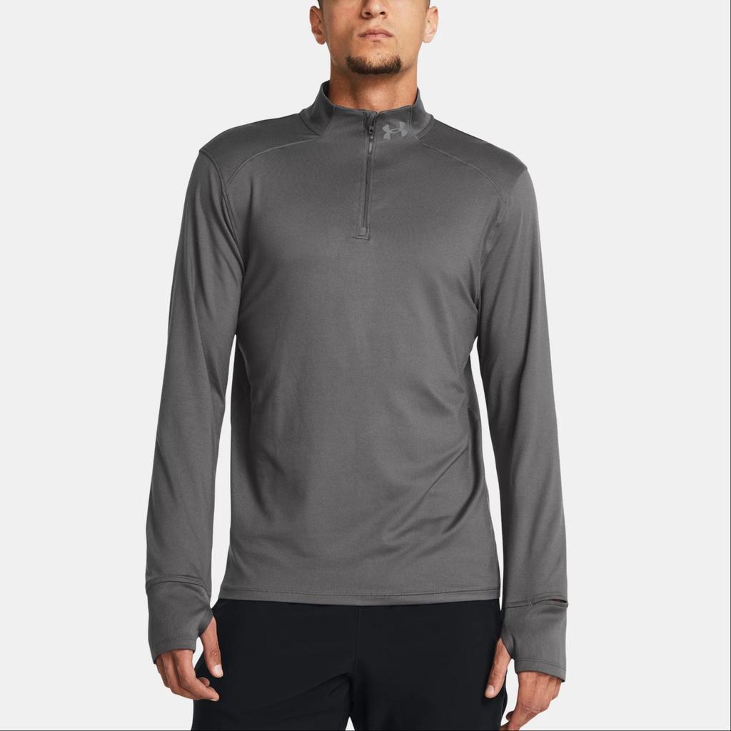Under Armour Solid Ribbed Stand Collar Quick-Dry Pullover Long Sleeve T-Shirt Men Tops Gray 1379288-025