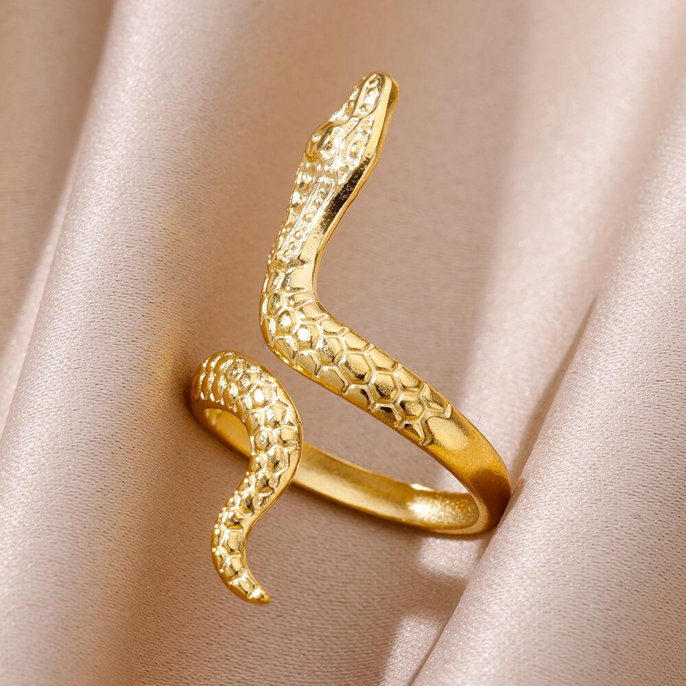 316L Gold Plated Stainless Steel Snake Rings For Women Men Open Adjustable Ring Vintage Gothic Aesthetic Jewelry anillos mujer