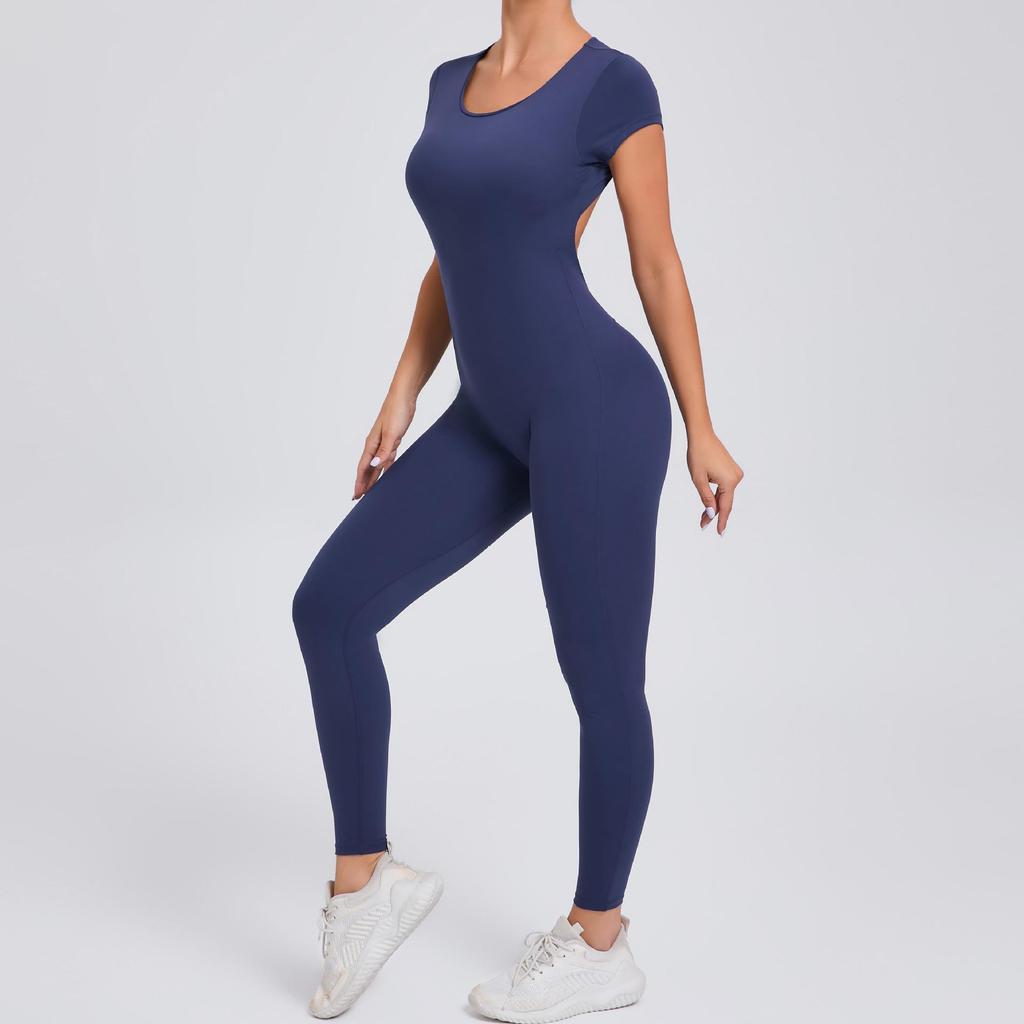 Women's European-American Hollow Back Peach Hip-Lifting Jumpsuit: Outdoor Casual Yoga & Fitness Wear