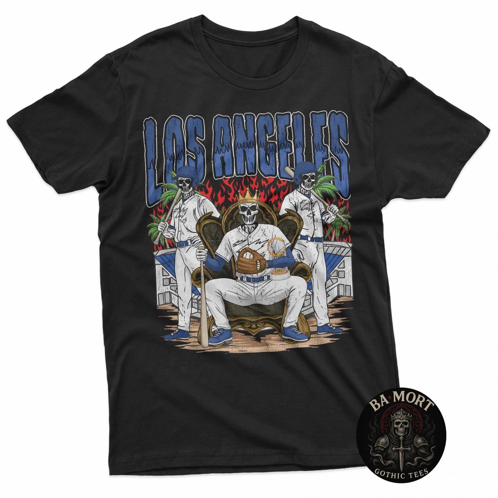 Los Angeles Baseball Skull 100% Cotton T-shirt Mens Tees Top 2XL