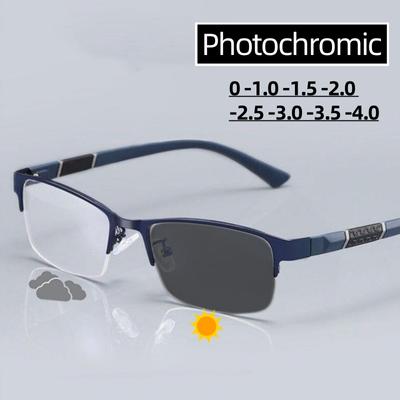 Outdoor Photochromic Myopia Glasses Anti Blue Light Half EyeglassFrame Short-sighted SunshadeGlasses Finished Optical Minus Diopters Goggle