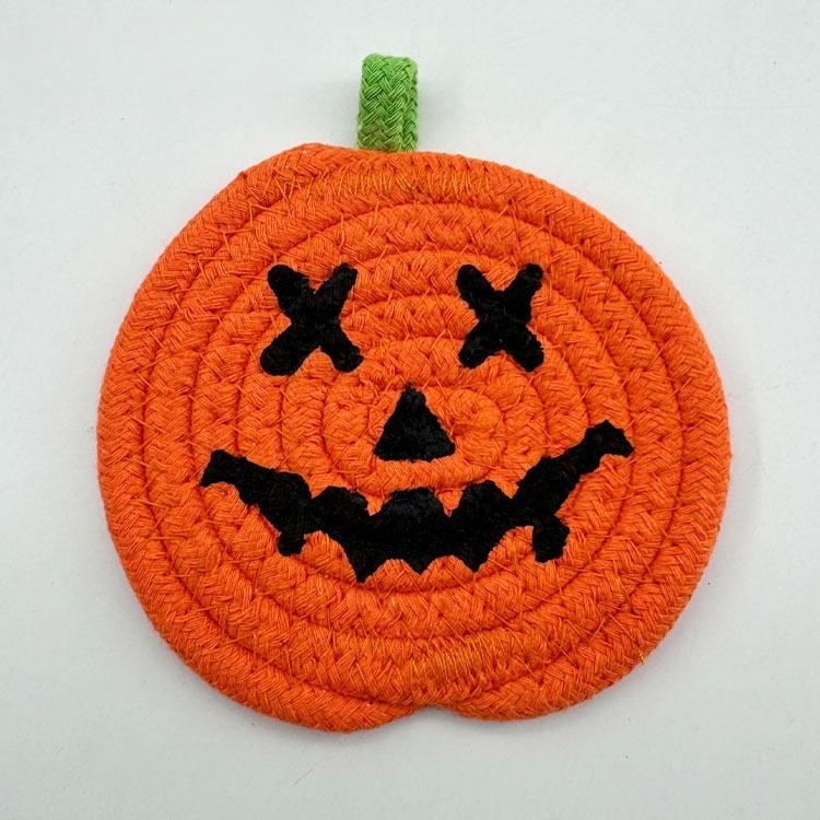 1Pcs Halloween Pumpkin Coaster Orange Pumpkins Absorbent Cup Coasters Woven Pumpkin Drink Cup Pad Mats Heat Resistant Drink